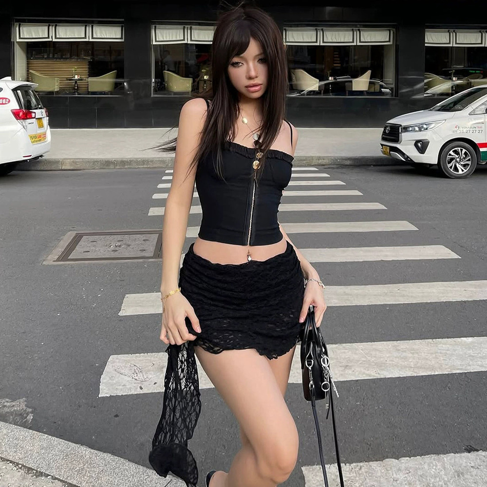 ZARA Ladies Summer Slim Fit Cami Crop Top High Waist Solid Skirt Set